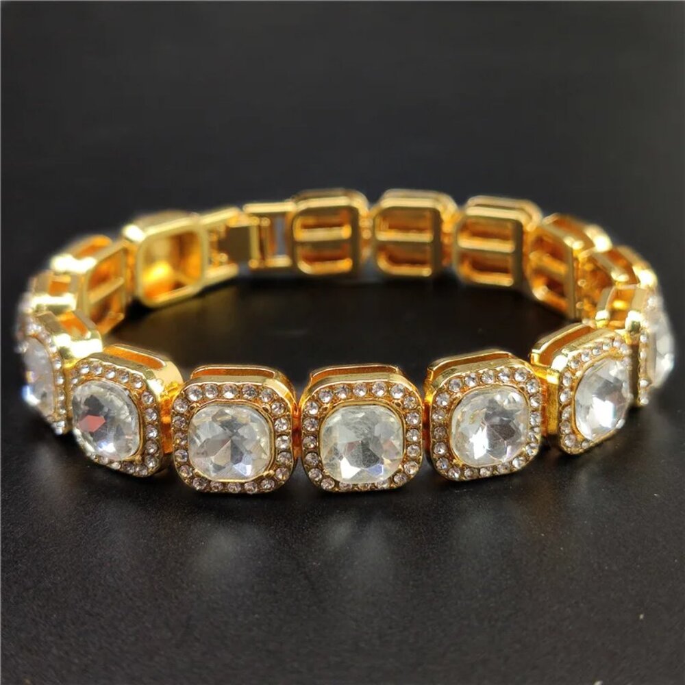 ⭐  8" Iced Out Diamond Bracelet 17.00 Ctw. Chain 13mm Wide 18k Yellow Gold ⭐ - Picture 3 of 5